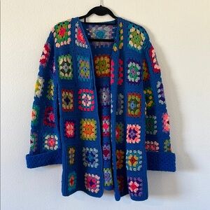 Colorful Granny Square Crochet Women's Cardigan Sweater